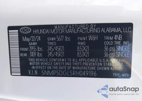 2024 Hyundai Santa Fe Calligraphy из США, поврежденный, VIN 5NMP5DGL5RH049196